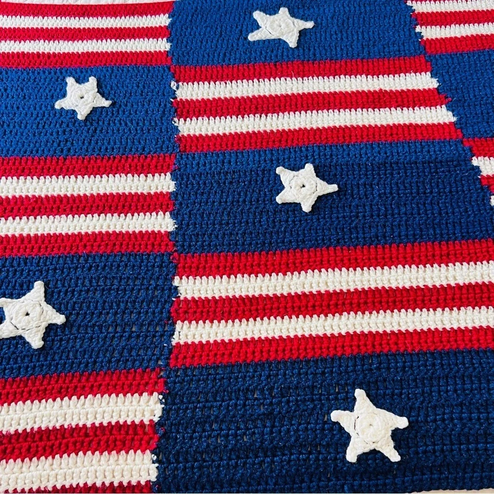Handmade, Crocheted American Flag Blanket.  32”x72”